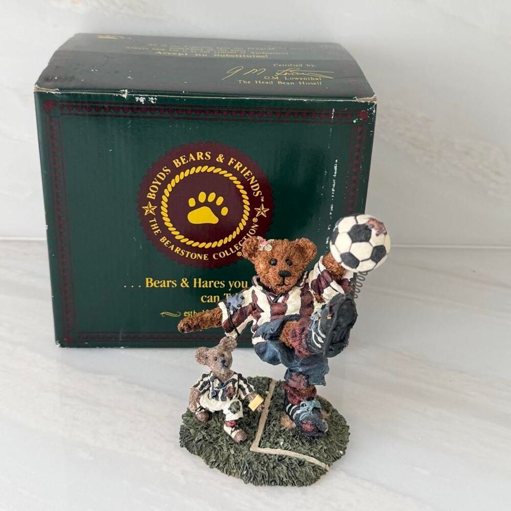 Vintage 1998 Boyd's Bears Rocky Bruin Soccer Bear Figurine